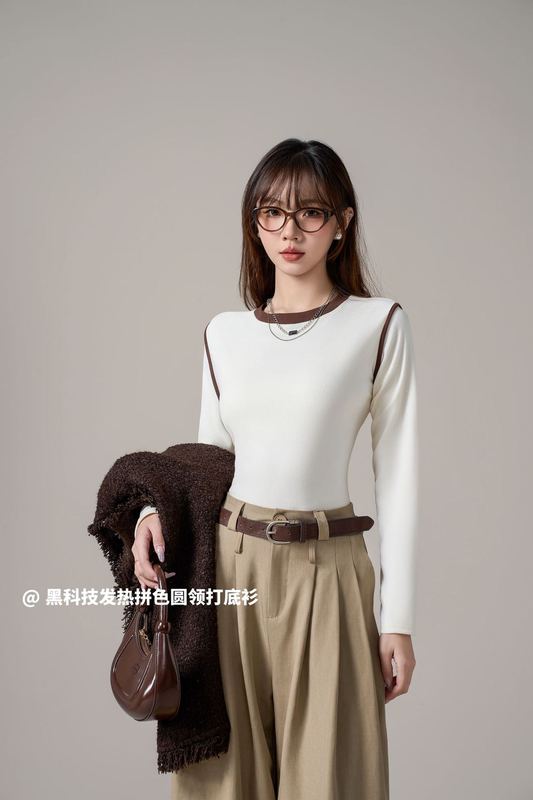 简约舒适复古气质纯色圆领长袖女春秋休闲显瘦文艺内搭打底衫女|undefined