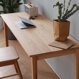 Ash Log Desk Solid Wood Rectangular Student Computer Desk Learning Desk Simple Modern Wall Creative