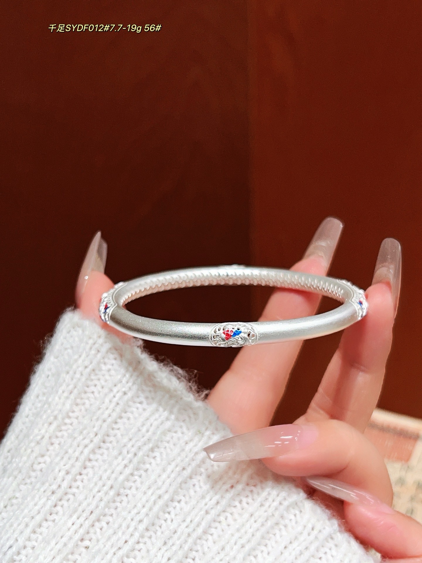 Pulsera de plata esterlina con sección de bambú de esmalte esmerilado antiguo 999 plata pura nueva pulsera de plata retro estilo madre regalo