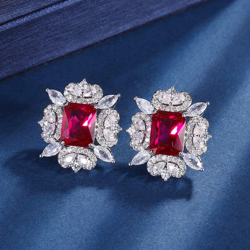 Zhuang Sheng joyas cobre inferior chapado en oro Nueva simulación rojo corindón luz rectangular lujo textura traje 10*12-7*9