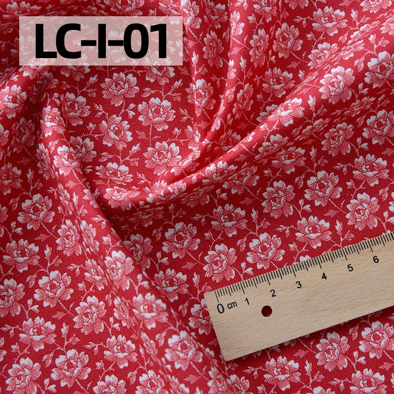 纯棉布料手工diy衣服包包田园碎花印染全棉面料棉布卡其红色花园