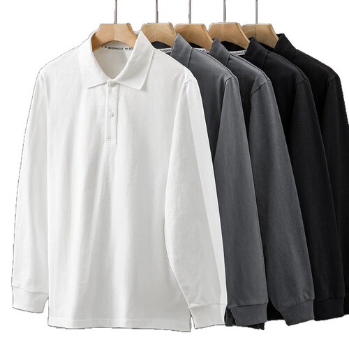 Heavyweight Pure Cotton Polo Shirt Men's Long Sleeve Spring and Autumn Season New Color Solid Base Shirt Casual Loose Collar Sweatshirt Men