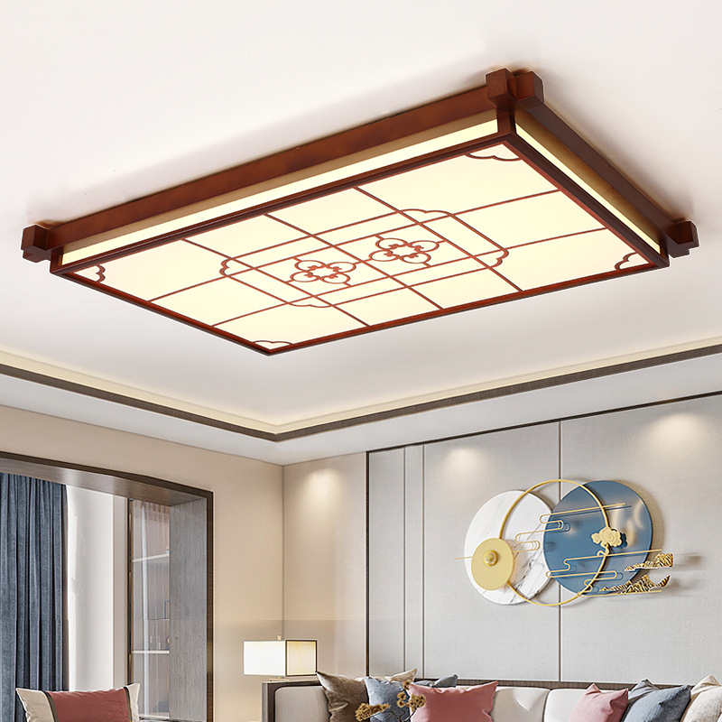 2021新中式LED实木吸顶灯中国风大气长方形客厅灯餐厅卧室简约灯