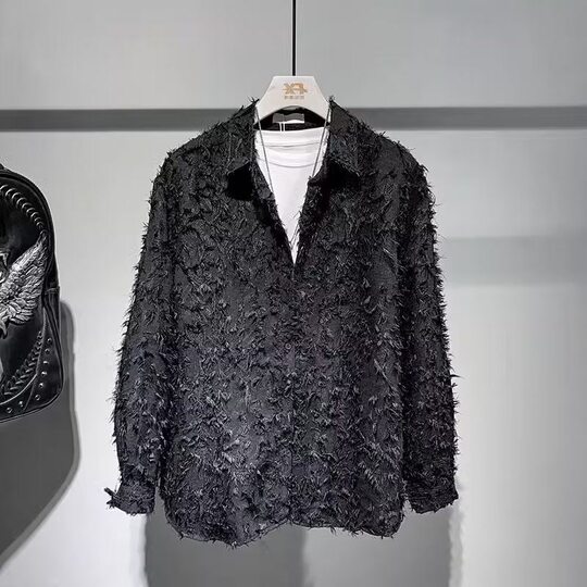 Trendy Chic Autumn Three-Dimensional Feather Korean Style Shirt for Couples, Men and Women, Fairy-Like Long-Sleeve Yuppie Shirt