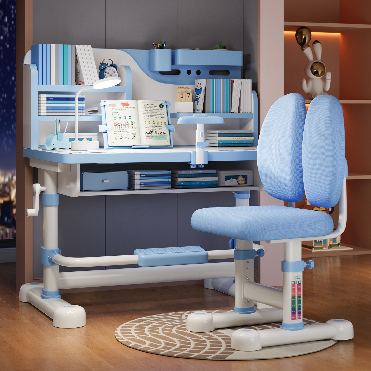 Children's Study Table Can Be Raised and Lowered, Suitable for Primary School Students, Home Homework Desk, Writing Desk and Chair Set, Boys and Girls Desk and Chair Set