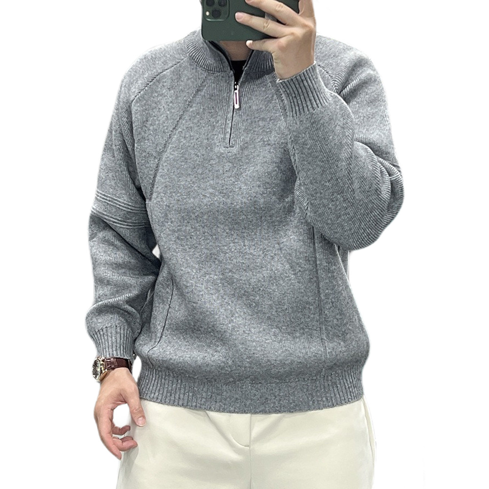 Explosiones transfronterizas de tamaño europeo de tamaño grande suéter medio cremallera camiseta de punto de hombre otoño y invierno explosiones de cuello medio alto fábrica de negocios al por mayor