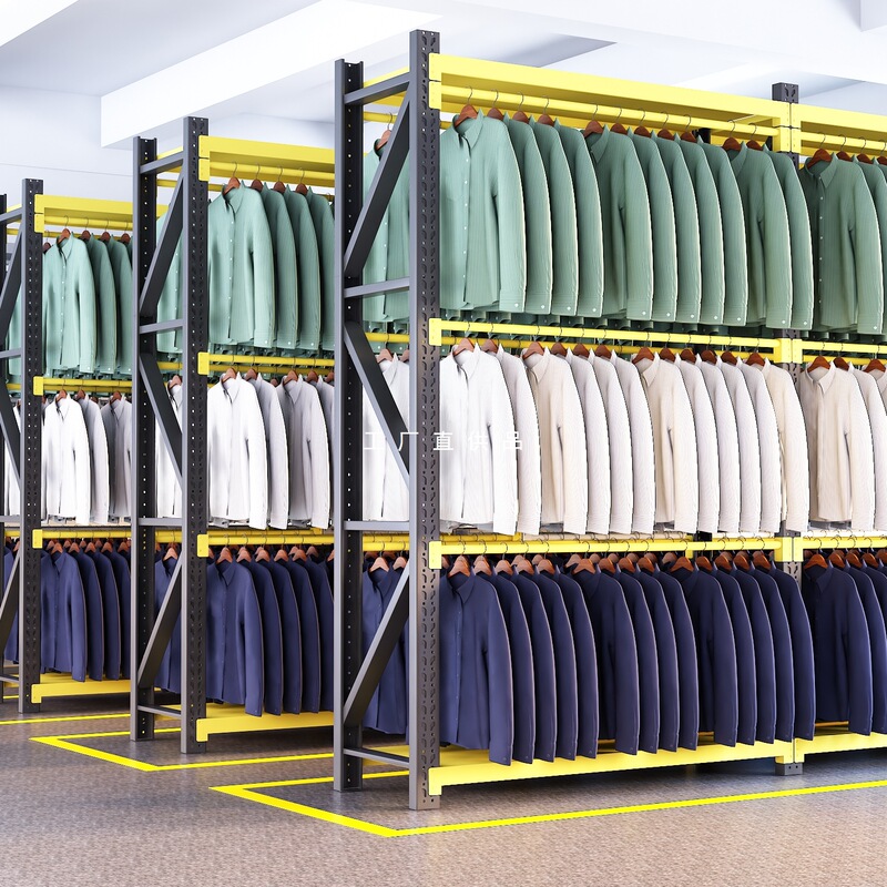 Clothing Store Display Rack Warehouse Shelf Wardrobe Suit Winter Clothing Shopping Mall Dry Cleaning Shop Hanging Clothes Household Multi-Layer Shelf