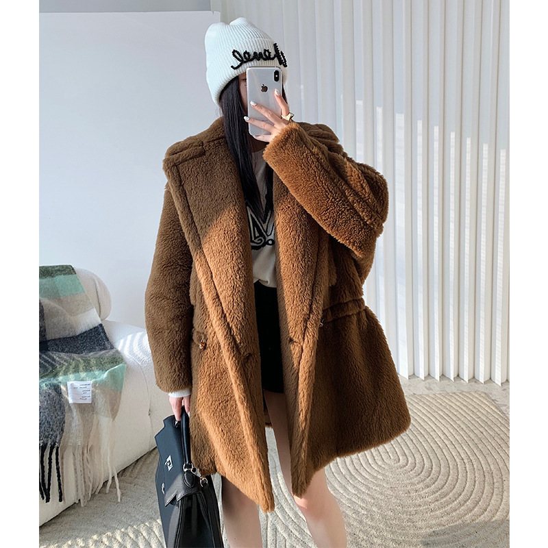2024 Winter M Teddy Teddy Bear Coat Drawstring Medium Long Nebula Fur Coat Women