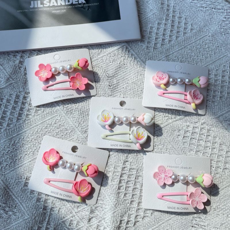 MINISO Sakura Hair Clip Cute Girl Heart Pink Pearl Flower Hair Pin INS Sweet Girl Clip