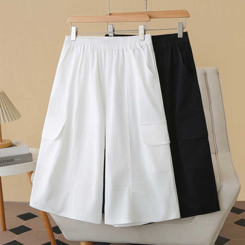 Plus-size work pants with elastic waist for women, 2026 summer, cropped pants for plus-size girls, casual pants, versatile and slimming wide-leg pants 0622 Plus-size work pants with elastic waist for women, 2026 summer, cropped pants for plus-size girls, casual pants, versatile and slimming wide-leg pants 0622