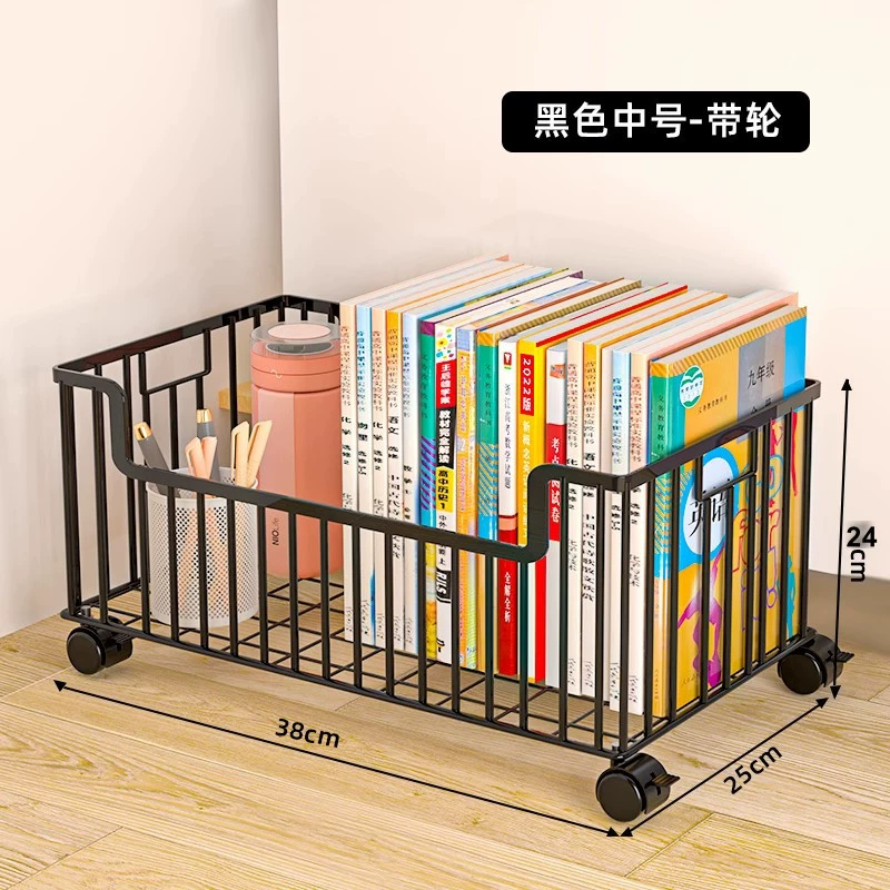 Small movable bookshelf, desktop-to-floor storage with wheels, multi-tier compact organizer