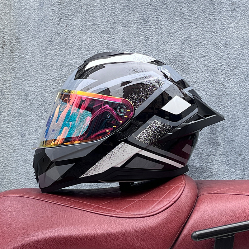 Casco integral transfronterizo DOT de la versión mejorada de LVS con doble lente para hombres, casco de seguridad universal para todas las estaciones para motociclistas femeninas, casco de motocicleta con doble lente.