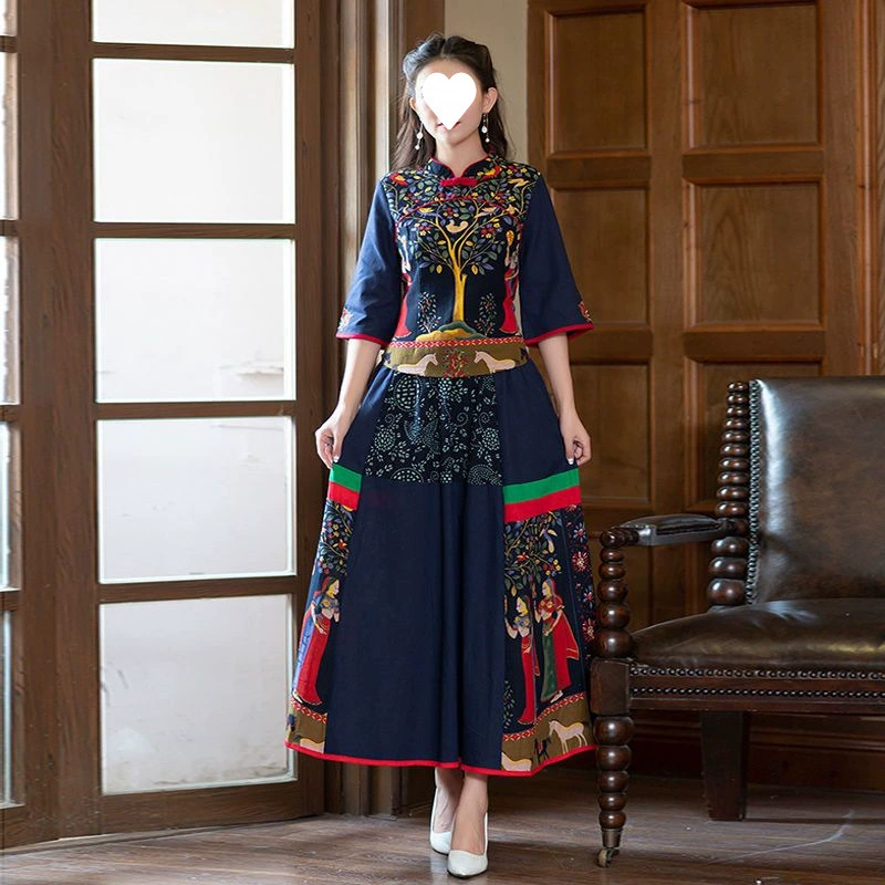 Комплект из одного или двух предметов из хлопка и льна, костюм Тан, этническая одежда, юбка в стиле ретро, ​​юбка в этническом стиле, специальный комплект