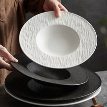 定制西式陶瓷餐盘商用意面西餐浓汤盘磨砂石纹质感酒店餐具贴牌