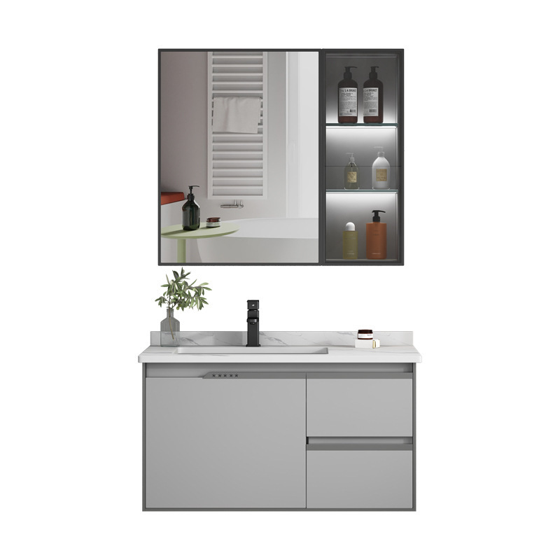 Gabinete de baño de aluminio del espacio de cerámica combinación integrada Baño de aleación de aluminio espejo inteligente lavabo