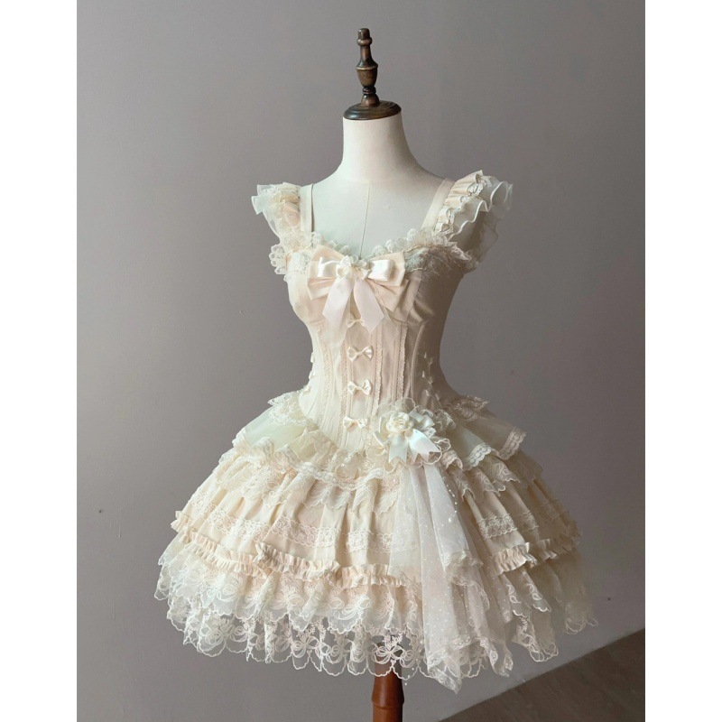 甜美Lolita洛丽塔蝴蝶结吊带连衣裙夏季新款收腰蓬蓬蛋糕短裙子女|undefined
