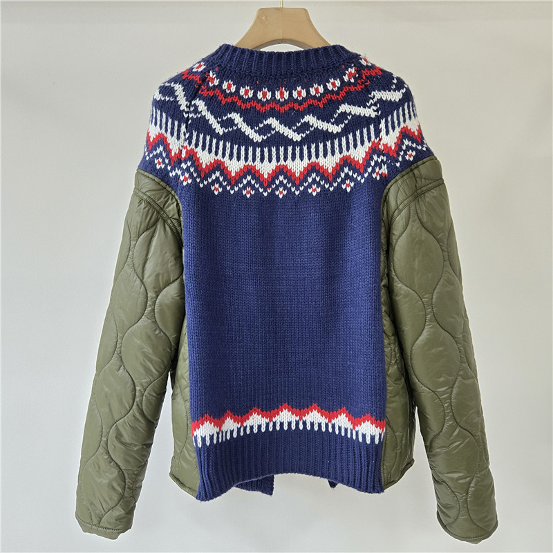Corea del año 2025 otoño y invierno nuevo estilo perezoso de tejido de costura de color contraste chaqueta de algodón abrigo de diseño sensación de abrigo de moda