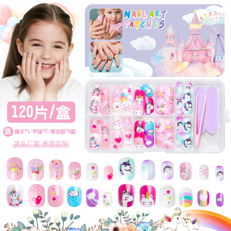 Cross-Border Cute and Sweet Children's Nail Set, Fake Nail Stickers Set, Cute Cartoon Colorful Children's Fun Gift Cross-Border Cute and Sweet Children's Nail Set, Fake Nail Stickers Set, Cute Cartoon Colorful Children's Fun Gift