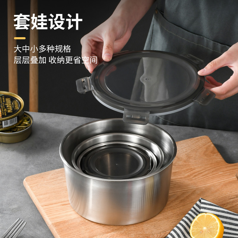 304 ステンレス鋼ラウンド弁当箱 4 点セット密封された冷蔵庫収納ボックスキャンプピクニックボックス鮮度保持ボウル|undefined