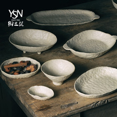 Wholesale white stoneware fruit plate tableware Jingdezhen pure handmade dinner plate fruit plate bowls fruit display stoneware plate