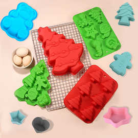 跨境圣诞节硅胶模具食品级慕斯模具烘焙圣诞树硅胶蛋糕模具批发