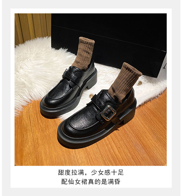 Giày lười nữ mũi tròn gót thô 3–5 cm kiểu Anh, đế cao su — Màu nâu, Màu đen chi tiết 16