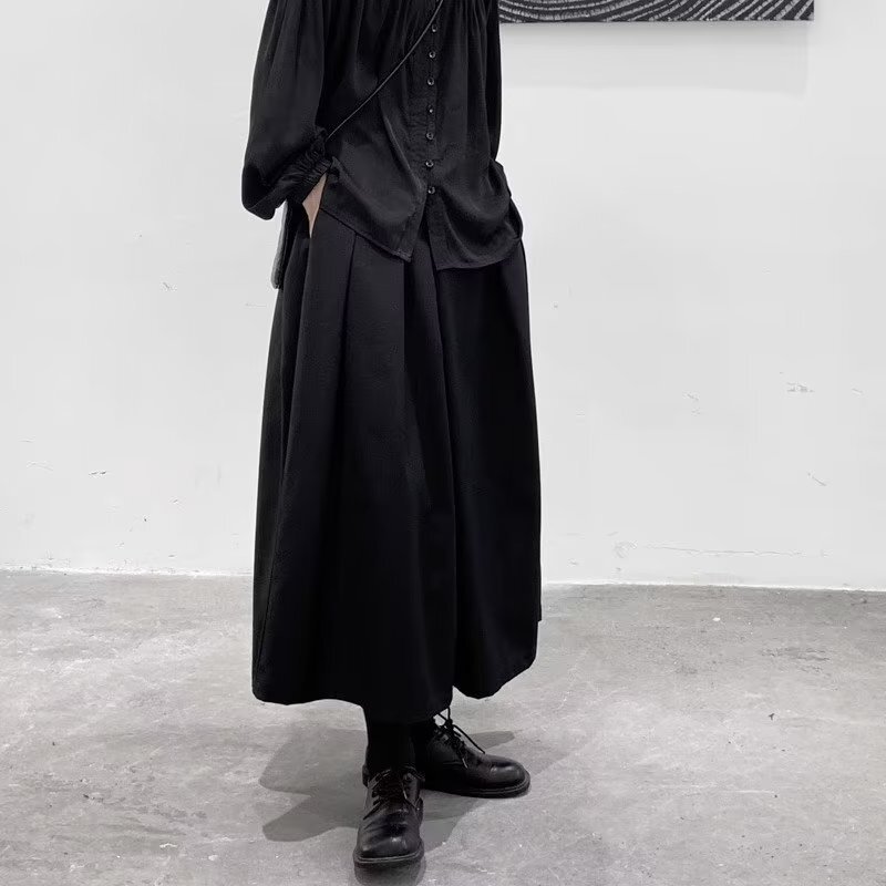 Yamamoto dark spring and autumn suit wide-leg casual pants women's loose slimming high waist cropped niche straight skirt pants big feet Yamamoto dark spring and autumn suit wide-leg casual pants women's loose slimming high waist cropped niche straight skirt pants big feet