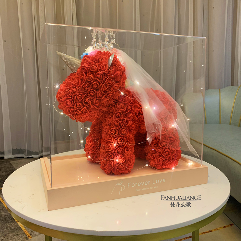 Unicornio flor inmortal rosa ramo caja de regalo de regalo para el día de San Valentín para la novia esposa y amiga