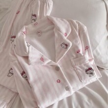 粉色公主风凯蒂猫睡衣女秋冬季保暖德绒套装日系美少女家居服