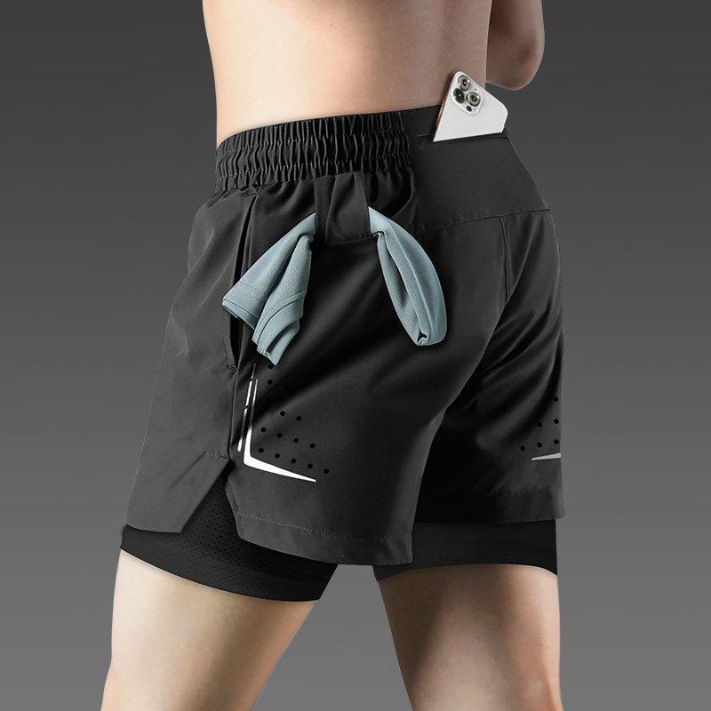 Summer sports marathon professional fitness training pants, men's running shorts with phone pocket, quick-dry lining