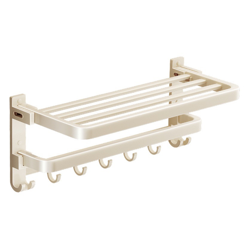 Cream-Colored Towel Rack, No-Drill White Space Aluminum Bathroom Towel Holder, Bathroom Towel Rack