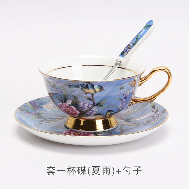 Flor y pájaro pintura oro hueso China taza de café platillo traje nuevo pequeño lujo Té taza de té