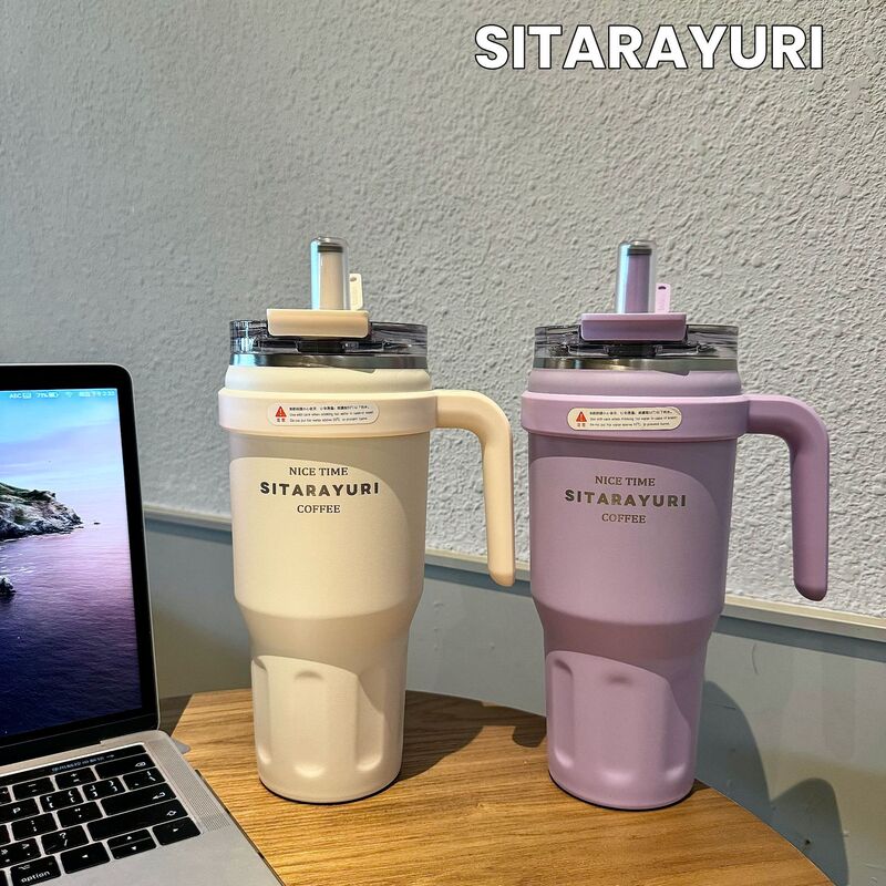 SITARAYURI大容量ポータブルハンドルダブルドリンク保温カップ女の子オフィスコーヒーカップ車載アイスカップ|undefined