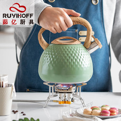 跨境新款綠色錘紋鳴笛燒水壺泡茶咖啡響水壺歐美廚具平底鳴音壺3L