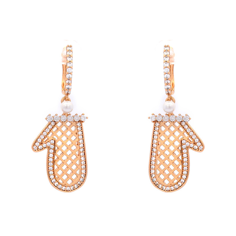 Xuping joyería nuevo diseño de cuadrícula guantes pendientes ligero de lujo de alto nivel sensación de perla de zircón pendientes para mujeres