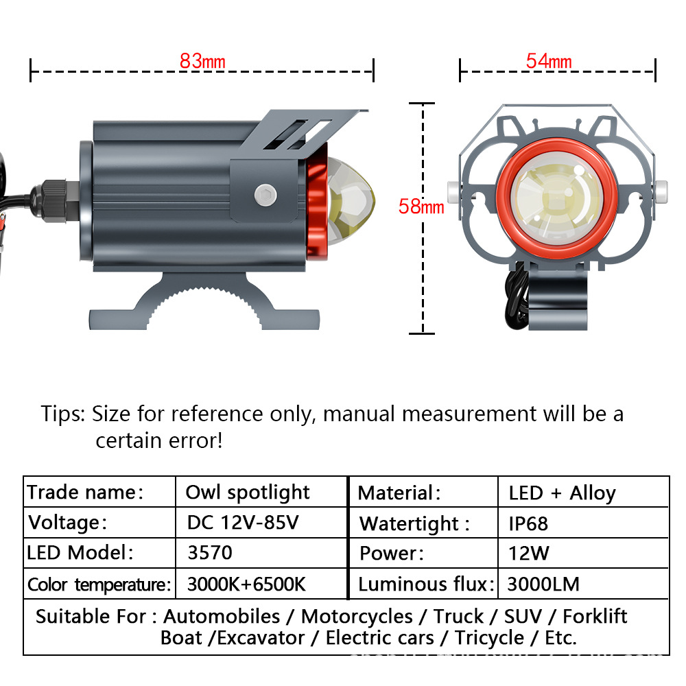 Transfronterizos motociclista blanco amarillo doble luz baja gran cara gato exterior faro de vehículo eléctrico reforma del faro