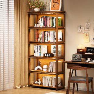 Solid Wood Bookcase with Cabinet Door, Floor-Standing Storage Cabinet, Dust-Proof Bookshelf, Heightened Display Cabinet, Multi-Layer Multi-Functional Storage Cabinet