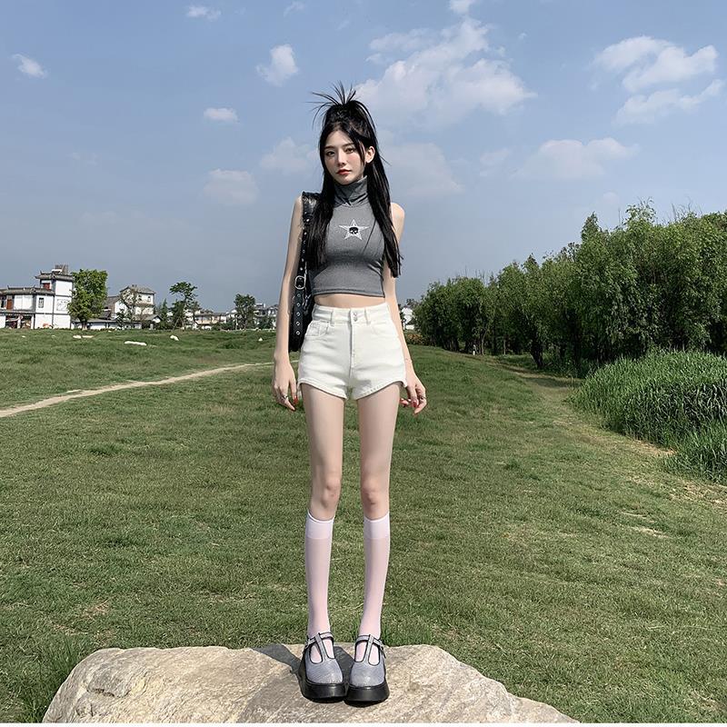White Denim Shorts for Women, 2026 Summer New Style, High-Waisted, Slimming, Stretchy, Tight-Fitting, Stylish Hot Pants