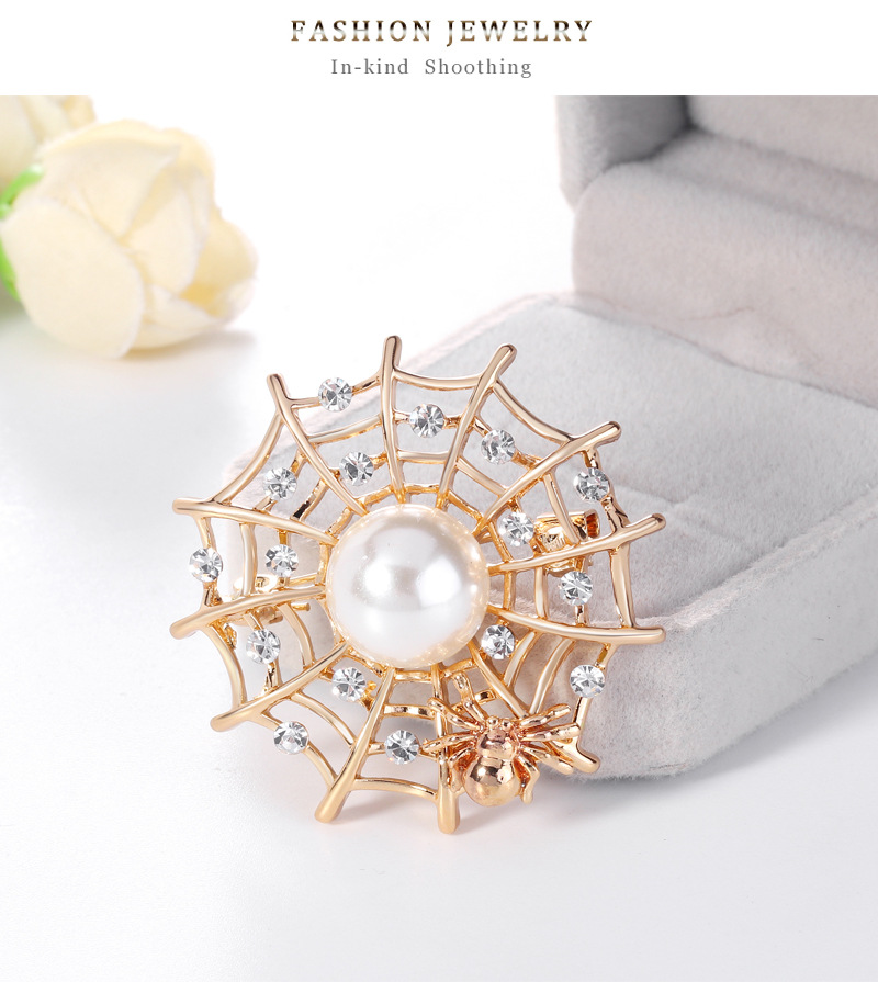 Fashion Pearl Rhinestone Spider Web Alloy Brooch Wholesale display picture 9