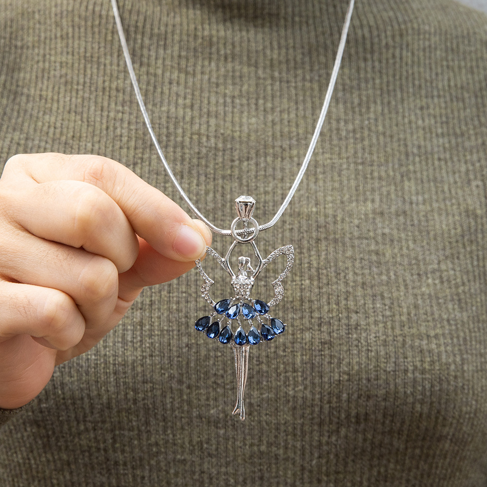 fashion simple dancing ballet pendant diamond necklace