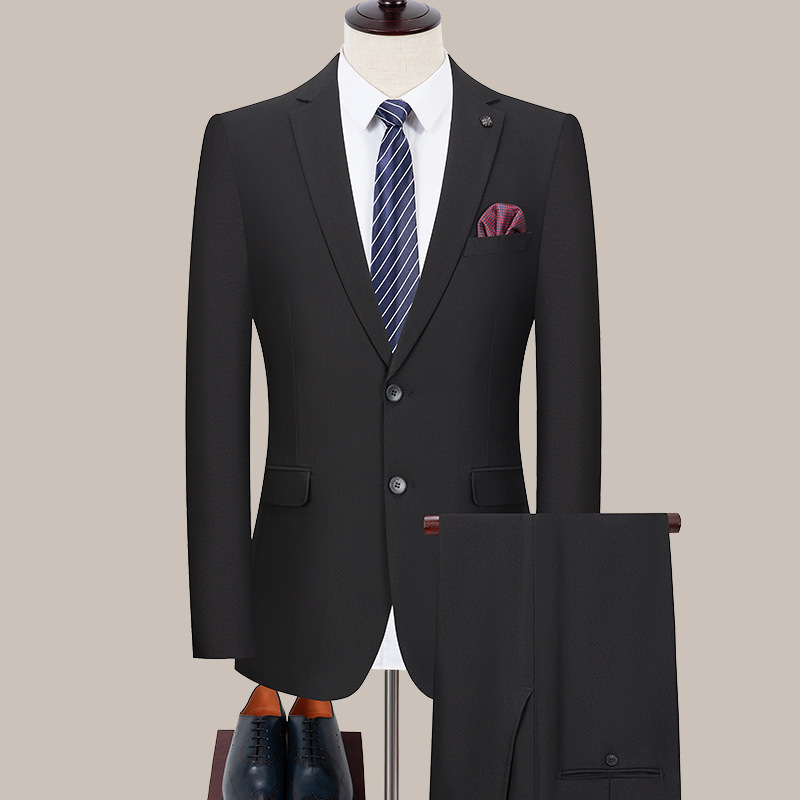 Spring and Autum Double Slit Suit Men's Black Elastic Business Work Professional Suit Two-Piece Wedding Dress