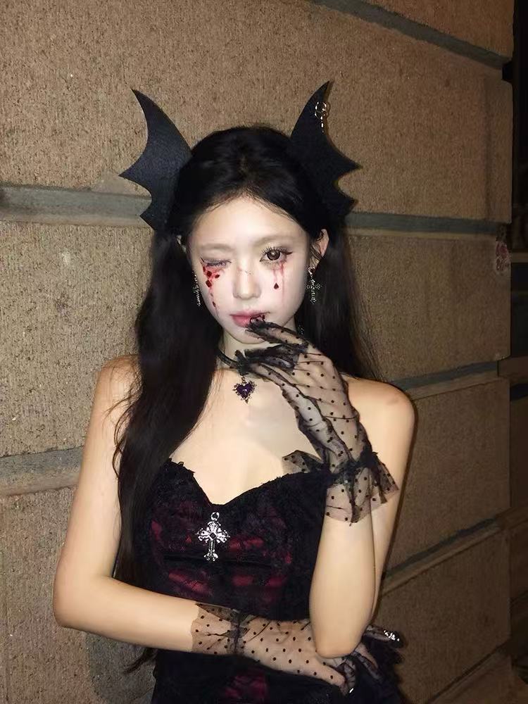 原创!万圣节头饰cos小恶魔蝙蝠翅膀刘海发夹侧边夹拍照发饰道具-阿里巴巴