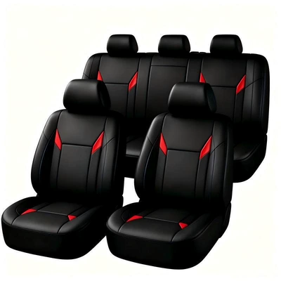 Cross-border Russian and Mexican Ebay and Amazon bestseller: PU four-hole leather universal car seat cover for five-seater vehicles (Seat cushion, seat cover) - red-2-piece-set-single-seat