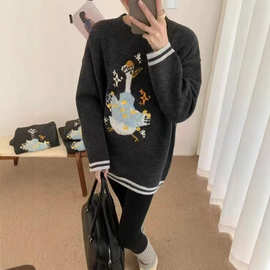 韩系提花牦牛绒针织毛衣女秋冬厚内搭针织衫新款女装打底上衣女