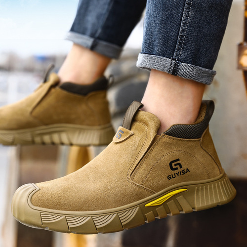 Labor protection shoes, anti-smash and anti-puncture safety shoes, mid-cut welder anti-scalding, anti-spark anti-suede wear-resistant work protective shoes
