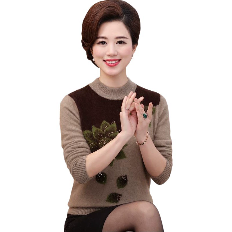 Свитер в винтажном стиле на флисовой подкладке, Женская осенне-зимняя одежда, теплый укороченный топ-рубашка в западном стиле для среднего и пожилого возраста