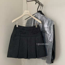 Y.JIA伊嘉 秋冬韩版学院风miu系毛呢加厚百搭高腰百褶半身裙5098