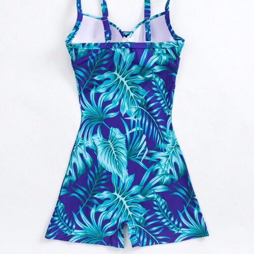 Bodycon Lace Leaf Print Western Straight Leg Pants Conservative Fresh Style One-Piece Swimsuit for Women