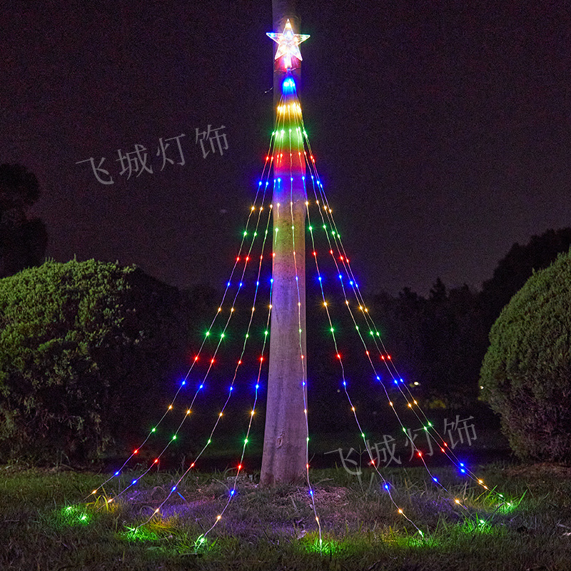 五角星滝灯led皮線灯太陽光灯ストリング屋外庭園クリスマス装飾灯樹頂星彩灯|undefined