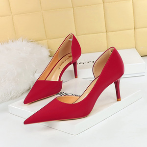 3226-A2 Korean Edition Simple High Heel Thin Heel Shallow Notched Pointed Side Hollow Professional OL Versatile High Hee